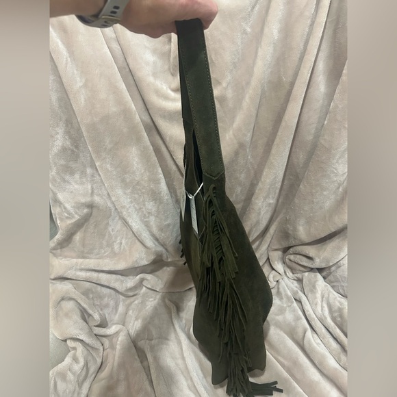 NWT Haute Hippie Tribe Olive Green Suede Fringe Boho Hobo Shoulder Bag - Picture 4 of 5